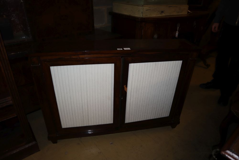 A Regency style rosewood dwarf side cabinet, on square tapered legs, W.115cm, D.24cm, H.78cm